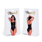 Mapale Bodysuit S Wet Black z winylu i siateczki, regulowany, konstrukcja z fiszbinami