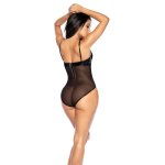 Mapale Bodysuit S Wet Black z winylu i siateczki, regulowany, konstrukcja z fiszbinami