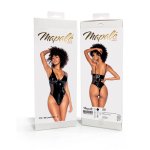 Mapale Bodysuit XL Vinyl Wet Black z siateczką, zamek, fiszbiny, regulacja
