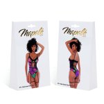 Mapale Teddy L/XL Czarny z kwiatowym printem, fiszbiny i paski do pończoch