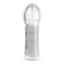 Crushious Ribbed Sleeve Transparent – Elastyczna nakładka intymna TPE, 15,5 cm, żebrowana