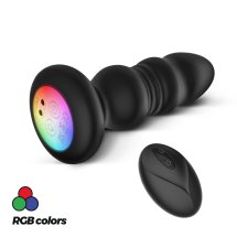 Crushious Australis Czarny Korek Anatomiczny Wibrujący z LED RGB i Pilotem, 9 programów