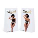 Leg Avenue Halter Bodysuit S beżowo-czarny z siateczką, ekoskórą i regulacją