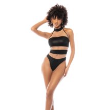 Mapale Halter Bodysuit XL nude/czarny z siateczką, panelami i regulacją