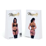 Rock Star Two Piece Bralette Set L/XL Czarny Wet Look siateczka z otwartym tyłem i regulacją