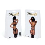 Mapale Three Piece Open Cup Bra Set L/XL czarny, biustonosz z fiszbinami i pas do pończoch
