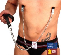 Red Leather Klipsy z łańcuszkiem do ciała czarno-srebrne 55 cm – naturalna skora, metal