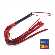 Red Leather drewniany z czerwonymi rzemieniami skorzanymi 78 cm – 12 pasków, naturalne drewno