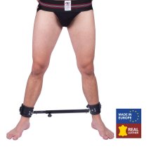 Red Leather Metalowy Drążek Regulowany 35-60 cm z Wyściełanymi Skorzanymi Mankietami Czarny