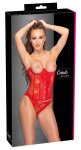 Cottelli Lingerie Gorset Open Cup – koronka i wetlook, czerwony, L, stringi w zestawie