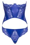 Cottelli Lingerie – gorset niebieski koronkowy z połyskiem, L, wetlook, stringi