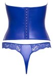 Cottelli Lingerie – gorset niebieski koronkowy z połyskiem, L, wetlook, stringi