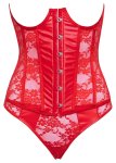 Cottelli Lingerie Gorset Open Cup – koronka i wetlook, czerwony, L, stringi w zestawie