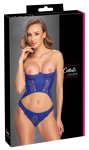 Cottelli Lingerie – niebieski krótki gorset z koronką i wetlook, figi, S