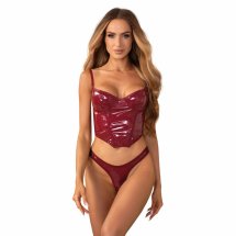 Obsessive Redya komplet gorset i stringi czerwony, regulowany, połyskujący materiał S/M