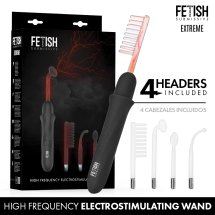 Fetish Submissive Wand elektrostymulujący – 6 poziomów, 4 końcówki, silikon, czarny