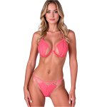 PASSION Resilque komplet bielizny koronkowej L/XL, czerwony Tomato Red, biustonosz i stringi