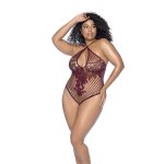 Mapele Floral Fishnet Bodysuit Queen Size czerwony, kwiatowy wzór, regulowane wiązanie