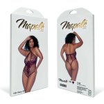 Mapele Floral Fishnet Bodysuit Queen Size czerwony, kwiatowy wzór, regulowane wiązanie