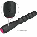 MR PLAY elastyczny korek analny z wibracją, 12 trybów, czarny silikon, ładowanie USB