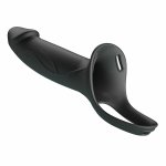 Pretty Love Landon czarny system intymny wibracyjny strap-on 18 cm, silikonowy, regulacja