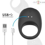 Intense Merlotte czarny pierścień wibrujący z wypustką, 10 trybów, silikon, ładowanie USB