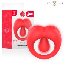 Intense Russell pierścień wibrujący z wypustką, czerwony, 10 trybów, silikon medyczny, USB