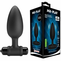 MR PLAY Super Power korek analny z wibracją, USB, czarny silikonowy, 10 trybów