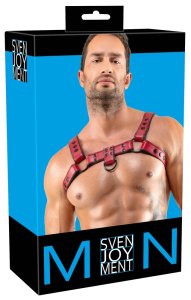 Svenjoyment Men's Chest Harness czerwony S-XL, regulowany, vegan, pierścienie metalowe