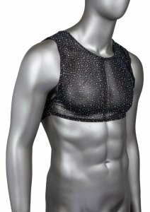 CalExotics Radiance Crop Top damski z siateczki i kryształkami, czarny, elastyczny