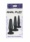 TOYJOY Best Butt Buddies – zestaw 3 anatomicznych korków TPE S/M/L, czarny