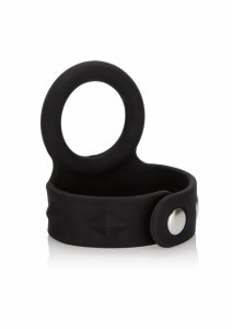 CalExotics 3-Snap Scrotum Ring Large – silikonowy pierścień wspierający, regulowany, czarny