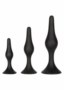 CalExotics Silicone Anal Starter Kit – zestaw 3 anatomicznych wtyczek silikonowych, czarny, stopniowane