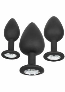 CalExotics Silicone Gem Anal Kit – zestaw 3 anatomicznych korków z kryształkiem, czarny, silikon