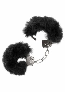 Ultra Fluffy Furry Cuffs regulowane kajdanki z futerkiem, srebrne z białym, metalowe, 2 kluczyki
