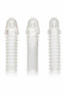 CalExotics Extension Kit 3 szt. – zestaw elastycznych nakładek TPR z żebrowaniem i zamkniętą końcówką