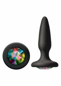 Glams Mini Rainbow Gem silikonowy korek intymny z kolorowym kryształem, czarny