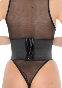 Croco Front Waist Cincher czarny pas modelujący z połyskiem i sznurowaniem S/M