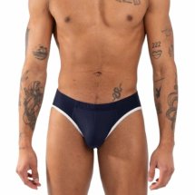 BURN 020 Slip Navy S – stylowe slipy męskie z połyskiem, granatowy, elastyczna tkanina
