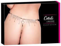 Cottelli LINGERIE String Rhinestones S-L czarny z koronką, kryształkami i sercem