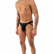 BURN 011 Jockstrap podwojny czarny M – pas biodrowy z podwójnym systemem pasków i błyszczącymi detalami