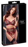 Cottelli Bondage Bra Set S – komplet z siateczki i matowej tkaniny, czarno-czerwony, złote detale