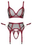 Cottelli Bondage Bra Set L – bielizna z siateczki i matu, czarno-czerwony, regulowane elementy