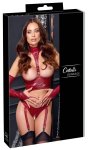 Cottelli Bondage Shelf Bra Bondage Set M ciemnoczerwony wetlook, zestaw z chokerem i regulowanymi paskami