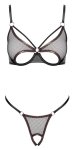 Cottelli LINGERIE Bra Set Net L – czarny z miedziano-rożowymi lamówkami, biustonosz i stringi