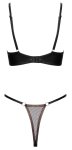 Cottelli LINGERIE Bra Set Net L – czarny z miedziano-rożowymi lamówkami, biustonosz i stringi