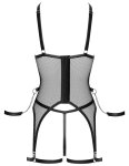 Cottelli Bondage Basque S – czarny siateczkowy komplet z kajdankami i regulowanymi paskami