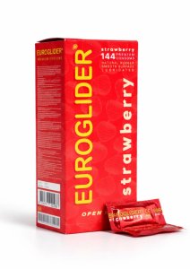 Euroglider Strawberry 144 szt. prezerwatywy truskawkowe, 53 mm, lateks, aromat