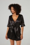 Christine le Duc Kimono Sensuality satynowe z koronką czarne L/XL, pasek, eleganckie