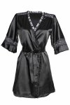 Christine le Duc Kimono Sensuality satynowe z koronką czarne L/XL, pasek, eleganckie